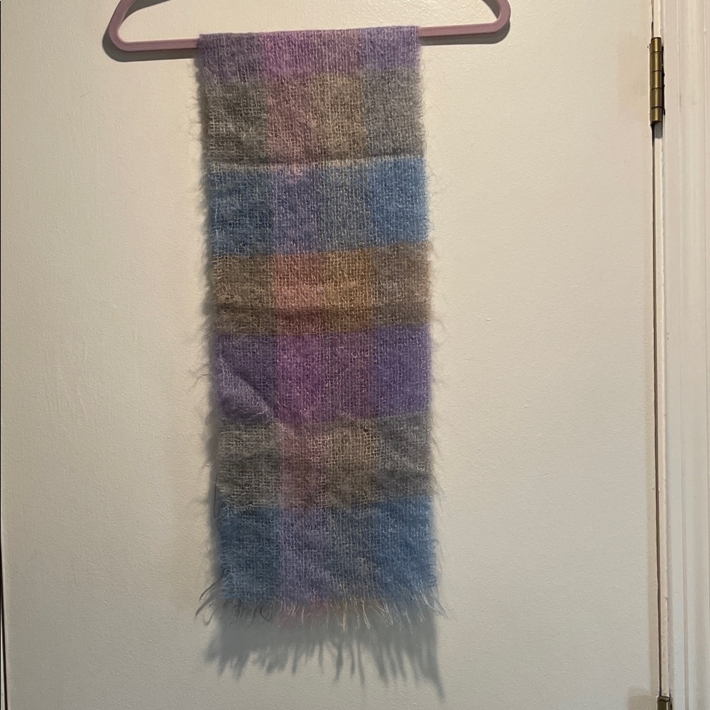 Vintage Mohair Argyle Rectangular Plaid Multicolor Scarf